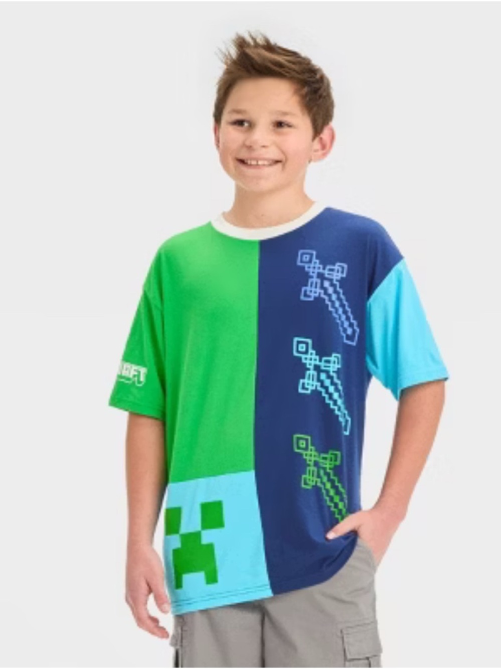 Boys Pixel Sword Graphic Tee - Green & Blue